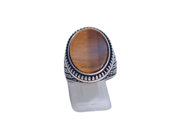 Men's Silver Tiger's Eye Ring with a bold oval-shaped stone set in detailed sterling silver craftsmanship