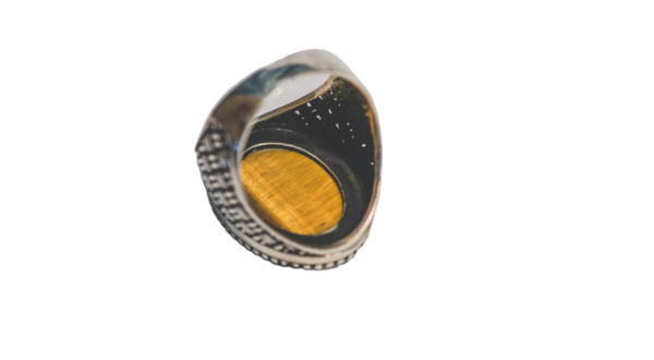 Men's Silver Tiger's Eye Ring with a bold oval-shaped stone set in detailed sterling silver craftsmanship